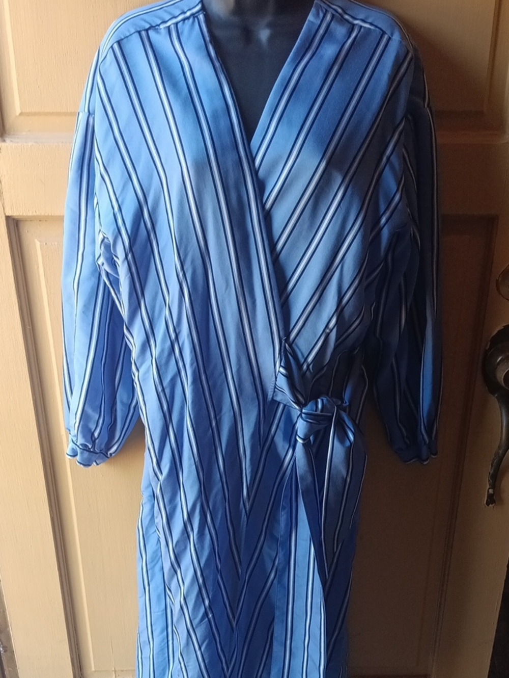 H&M Blue Striped Wrap Dress with Tie Waist
